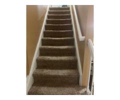 remove carpet, fix some, sand, stain, poly