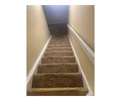 remove carpet, fix some, sand, stain, poly